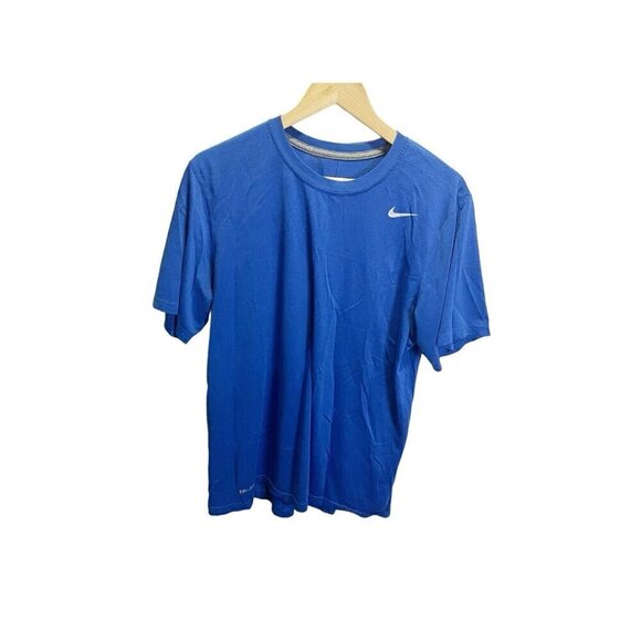 Nike Shirt Men's Large Blue Swoosh Check Logo Short Sleeve Dri Fit Tee - Picture 2 of 4